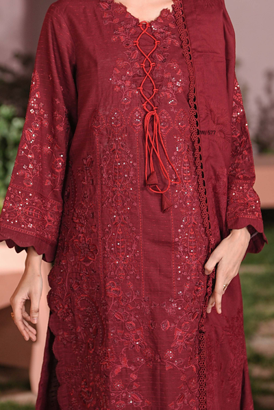 3 Piece Unstitched Embroidered Velvet Jacquard Dhanak Shawl Vihana by Johra JW/ 577