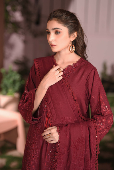 3 Piece Unstitched Embroidered Velvet Jacquard Dhanak Shawl Vihana by Johra JW/ 577