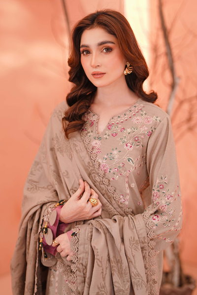 3 Piece Unstitched Embroidered jackquard velvet shawl Hoorish by Johra JW/ 589