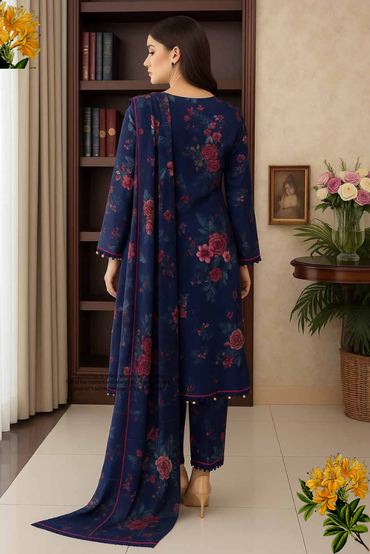 3 Piece Unstitched Wool shawl Embroidered Khaas by Johra JW-610