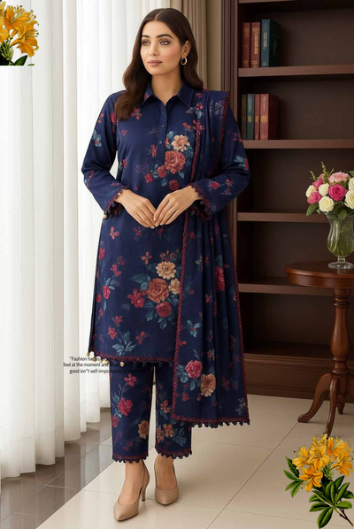 3 Piece Unstitched Wool shawl Embroidered Khaas by Johra JW-610