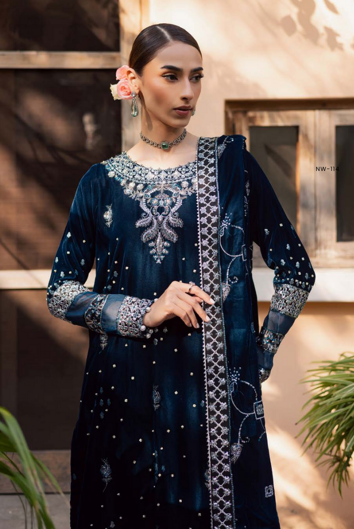 3 Piece Unstitched Velvet Embroidered Maya by Nurèh Wedding Edit Vol-II NU25MV NW-114