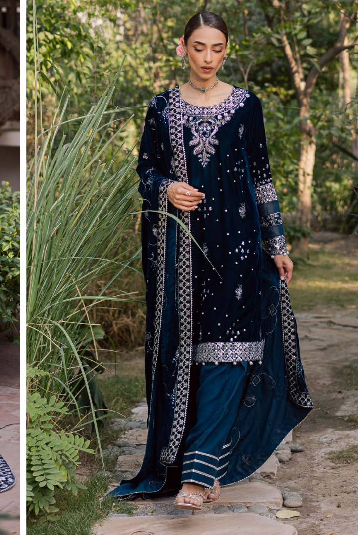 3 Piece Unstitched Velvet Embroidered Maya by Nurèh Wedding Edit Vol-II NU25MV NW-114