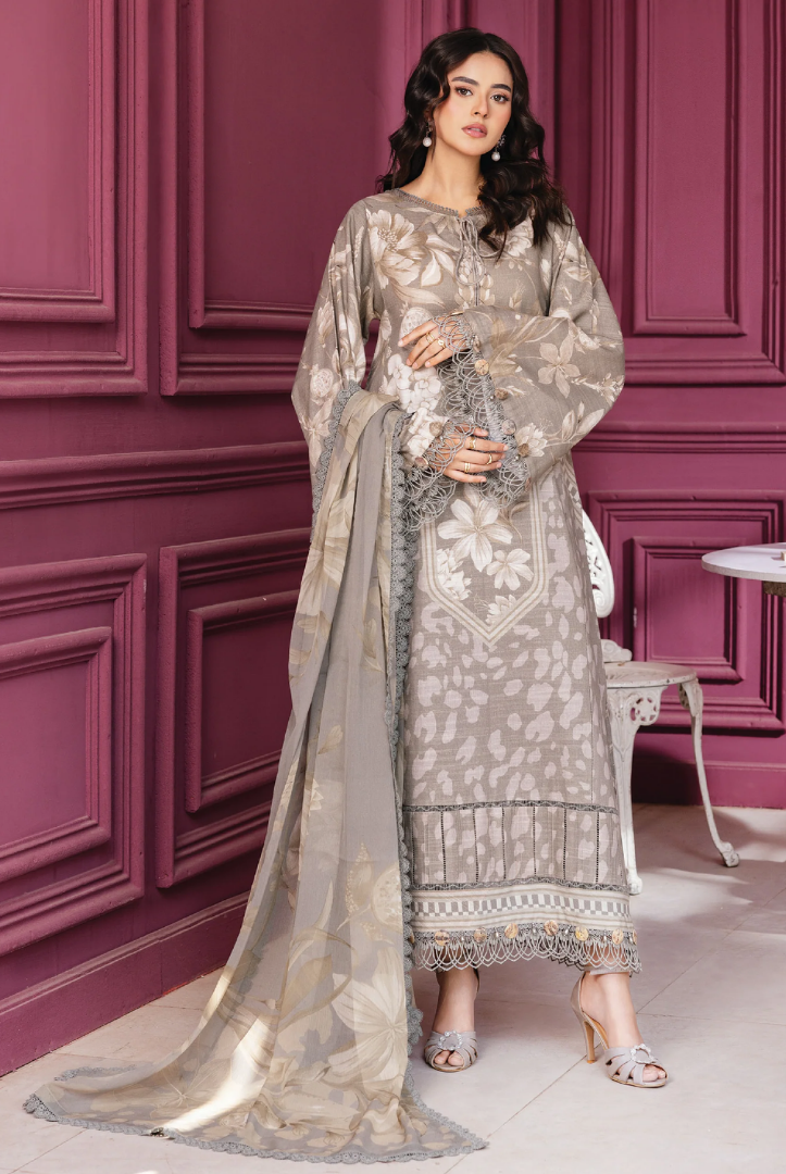 3 Piece Stitched INLAYS Digital Printed Khaddar M Basics By Maria B MB-CUS25-1101-A