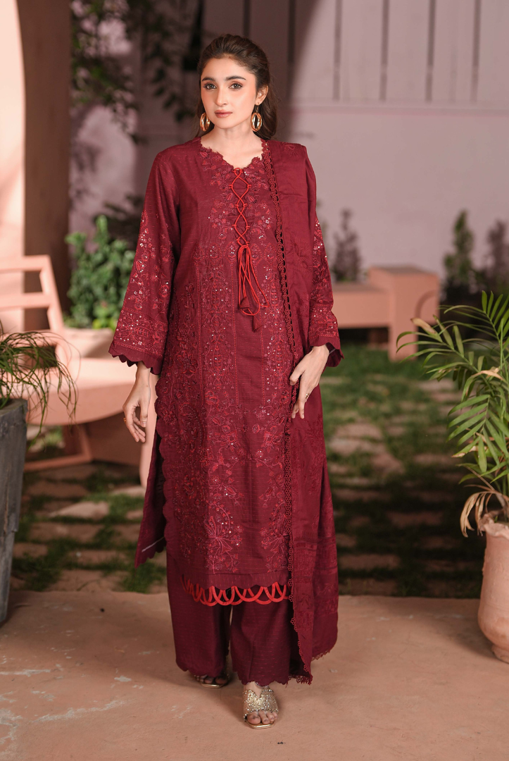 3 Piece Unstitched Embroidered Velvet Jacquard Dhanak Shawl Vihana by Johra JW/ 577