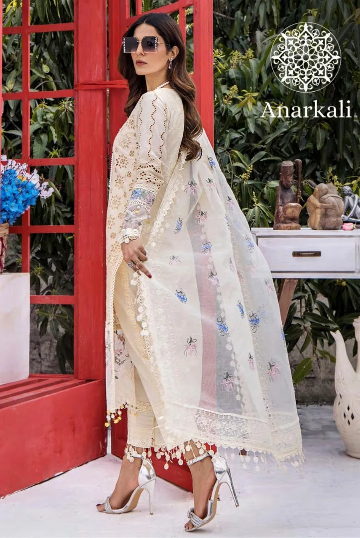 Eshaisha Festive Lawn Embroidered Collection 3Piece Stitched Suit (Light Yellow)