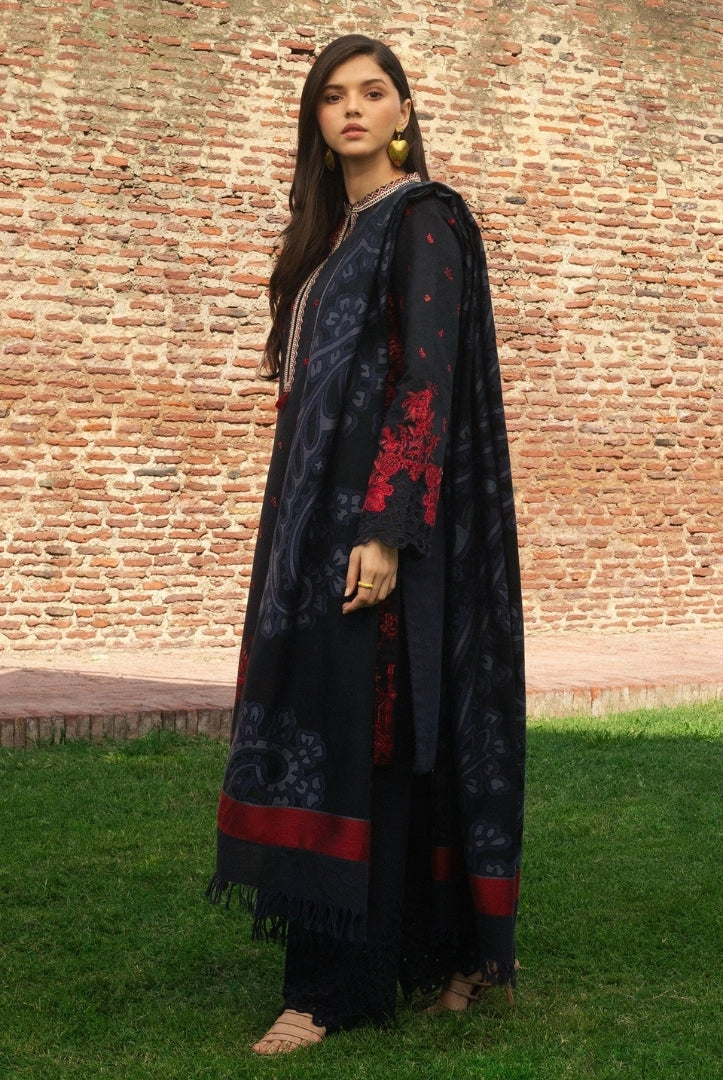 3 Piece Stitched Embroidered Khaddar Suit From Zara Shahjahan Winter Shawl Collection - DARYA