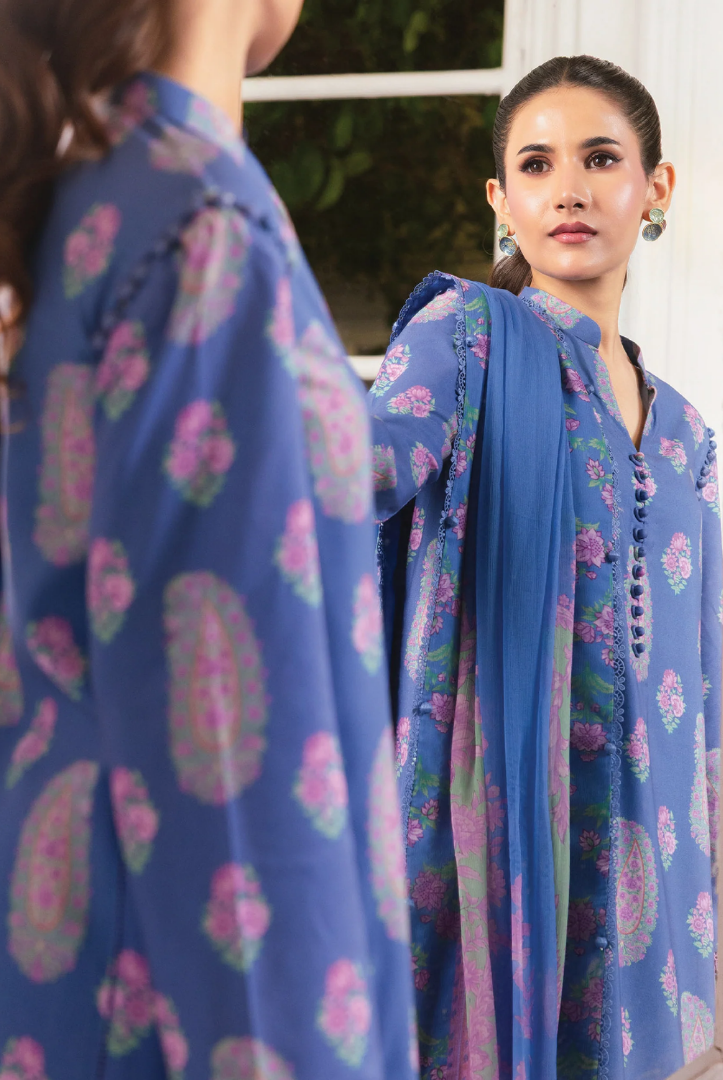 3 Piece Stitched INLAYS Digital Printed  Linen M Basics By Maria B MB-CUS25-1110-B