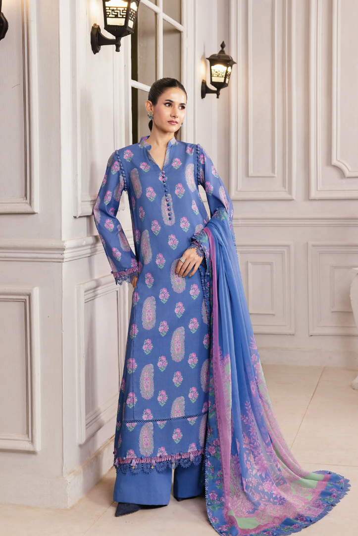 3 Piece Stitched INLAYS Digital Printed  Linen M Basics By Maria B MB-CUS25-1110-B