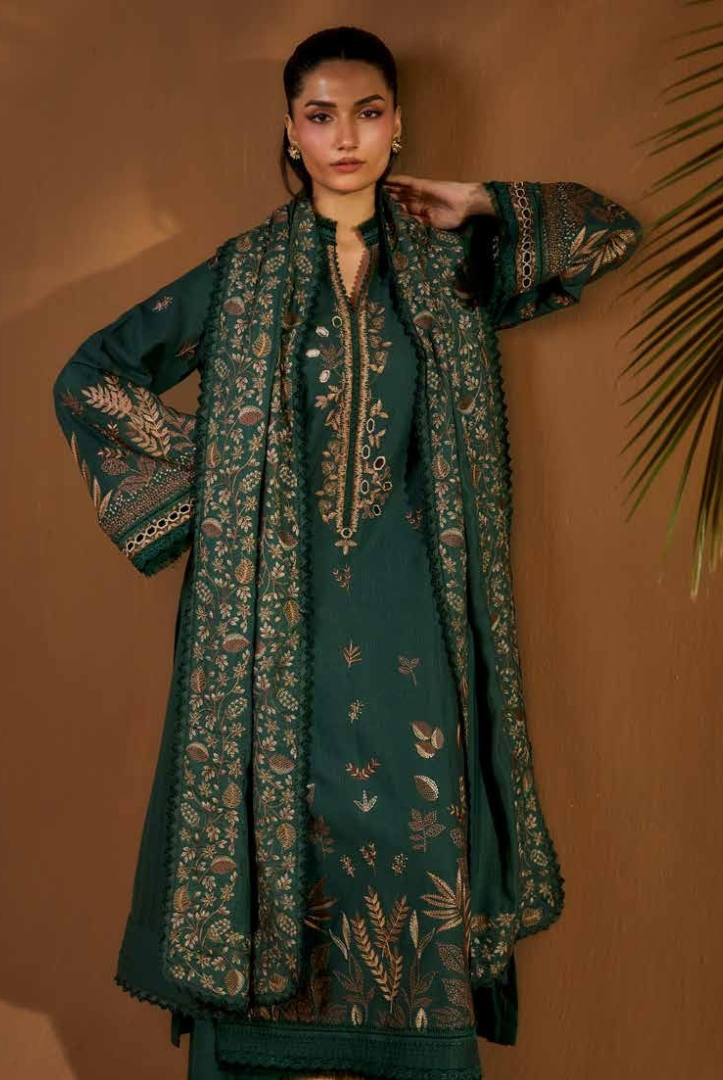 3 Piece Unstitched Embroidered Herringbone Winter Shawl by Sobia Nazir WS25-Design - 4 B