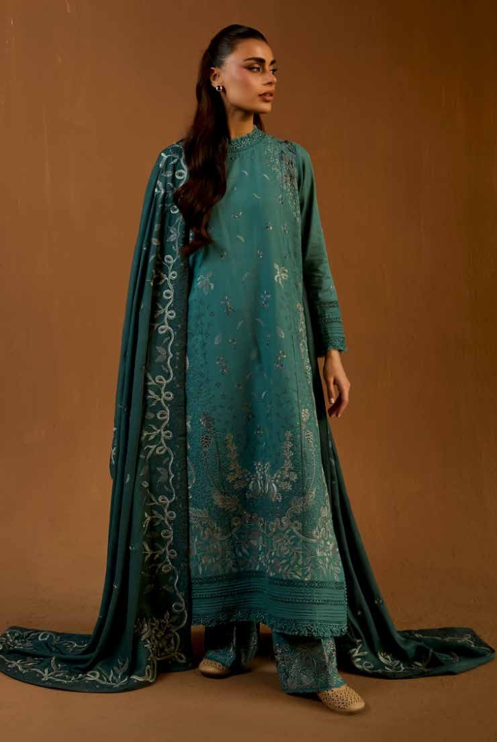 3 Piece Unstitched Embroidered Herringbone Winter Shawl by Sobia Nazir WS25-Design - 5 A