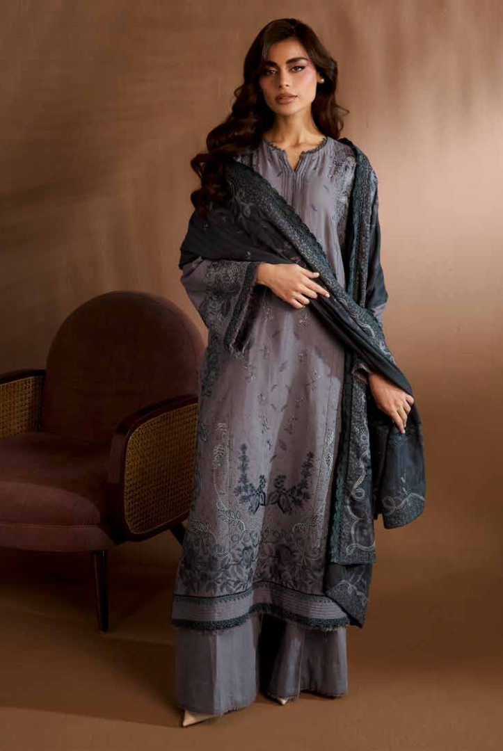 3 Piece Unstitched Embroidered Herringbone Winter Shawl by Sobia Nazir WS25-Design - 5 B
