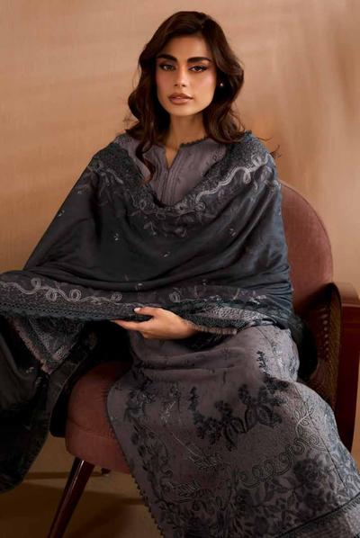 3 Piece Unstitched Embroidered Herringbone Winter Shawl by Sobia Nazir WS25-Design - 5 B
