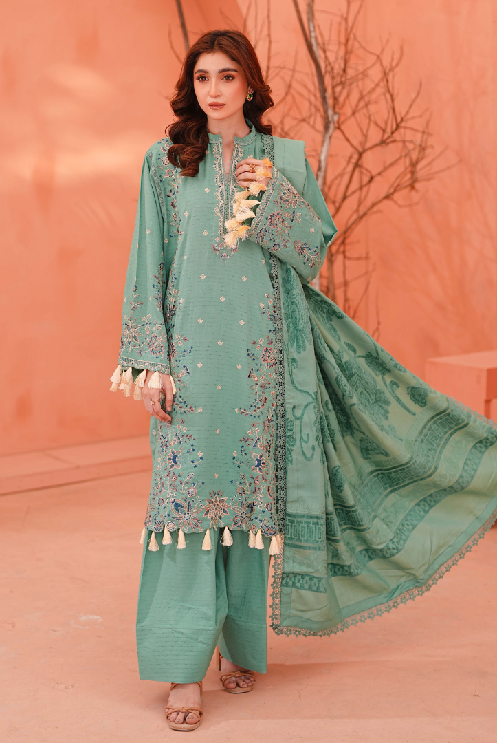 3 Piece Unstitched Embroidered Velvet Jacquard Dhanak Shawl Vihana by Johra JW/ 578