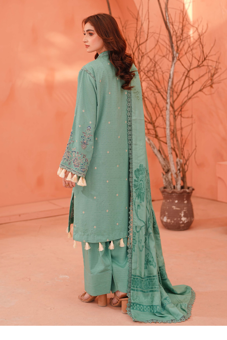 3 Piece Unstitched Embroidered Velvet Jacquard Dhanak Shawl Vihana by Johra JW/ 578