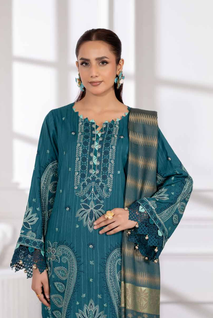 3 Piece Unstitched Embroidered Jacquard Shaw Ameeli by Johra JW -738