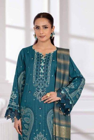 3 Piece Unstitched Embroidered Jacquard Shaw Ameeli by Johra JW -738