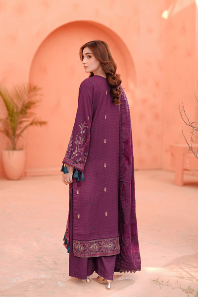 3 Piece Unstitched Embroidered jackquard velvet shawl Hoorish by Johra JW/ 590