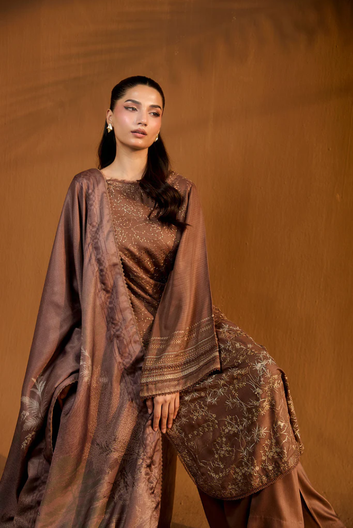 3 Piece Unstitched Embroidered Herringbone Winter Shawl by Sobia Nazir WS25-Design - 1 B