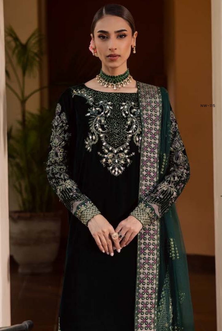 3 Piece Unstitched Velvet Embroidered Maya by Nurèh Wedding Edit Vol-II NU25MV NW-115