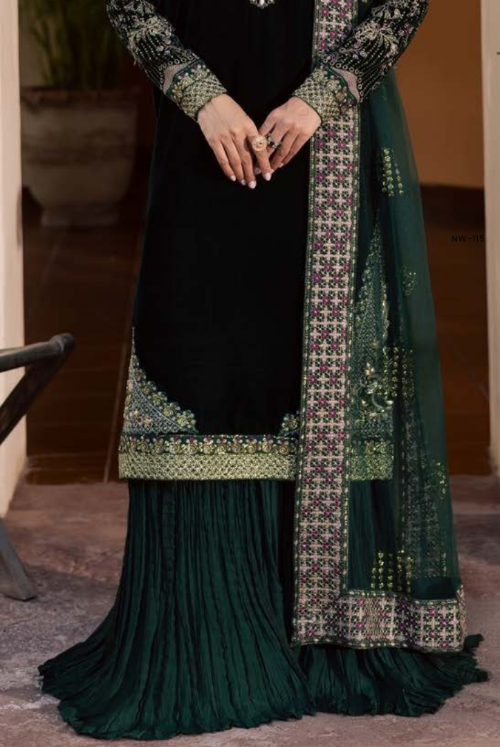 3 Piece Unstitched Velvet Embroidered Maya by Nurèh Wedding Edit Vol-II NU25MV NW-115