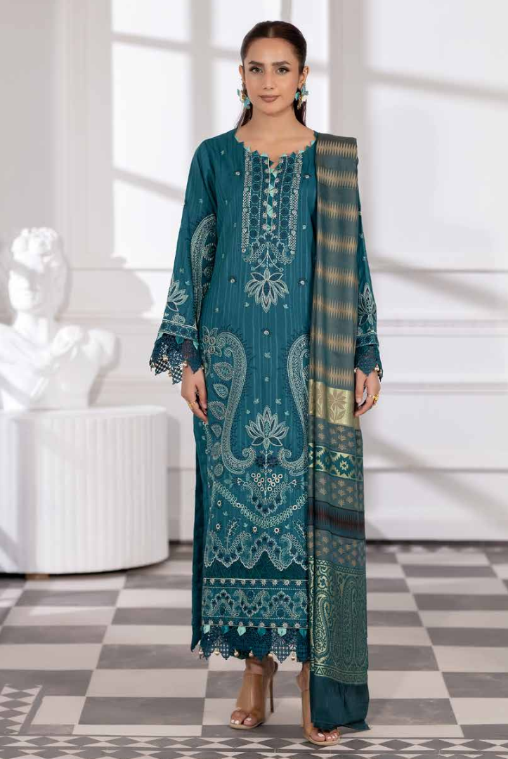 3 Piece Unstitched Embroidered Jacquard Shaw Ameeli by Johra JW -738