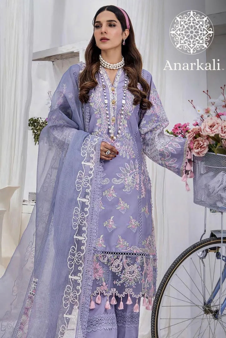 Eshaisha Festive Lawn Embroidered Collection 3Piece Stitched Suit (Bluish Purple)