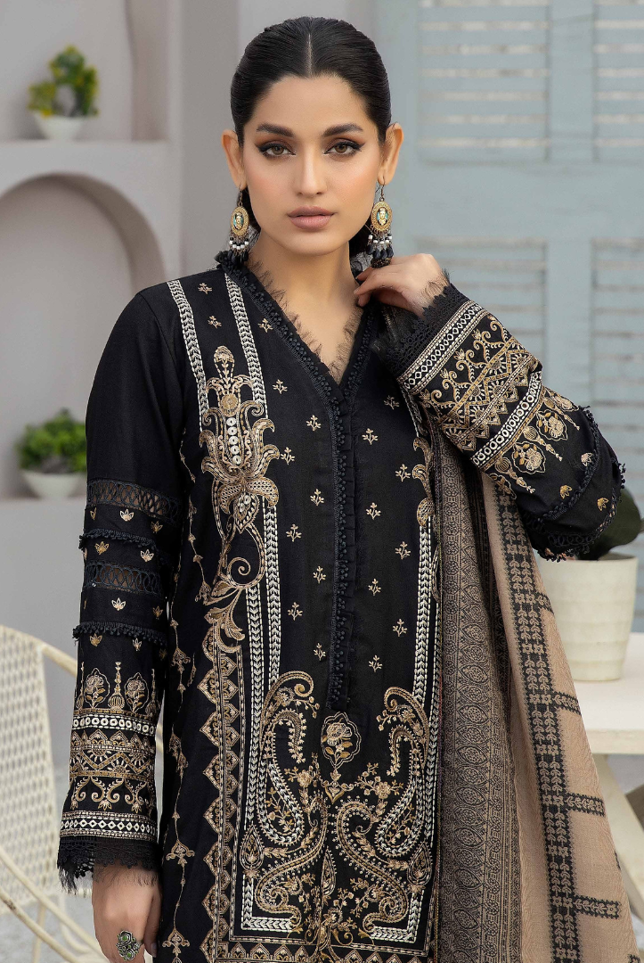 3 Piece Stitched Embroidered Leather Suits From Deewan By Johra - 03