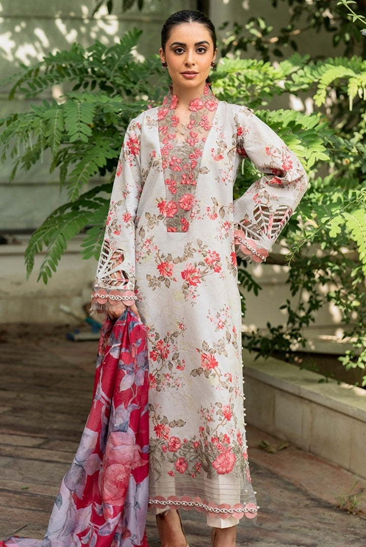 3 Piece Stitched Embroidered Lawn Suit | Meraki Vol'2 By Asifa & Nabeel - Chambeli