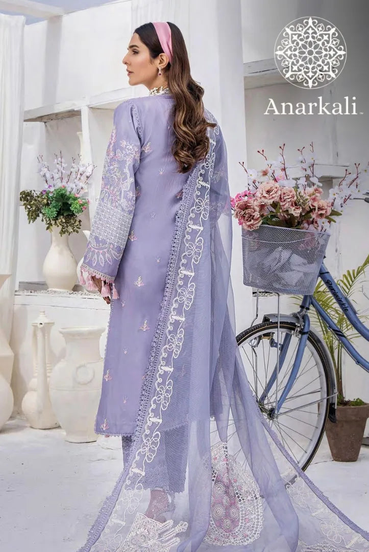 Eshaisha Festive Lawn Embroidered Collection 3Piece Stitched Suit (Bluish Purple)