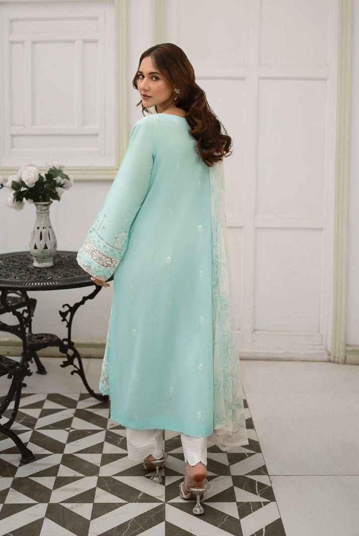 Inej By Usama Sidhu 3 Piece Stitched Embroidered Lawn Suit - Sky Blue