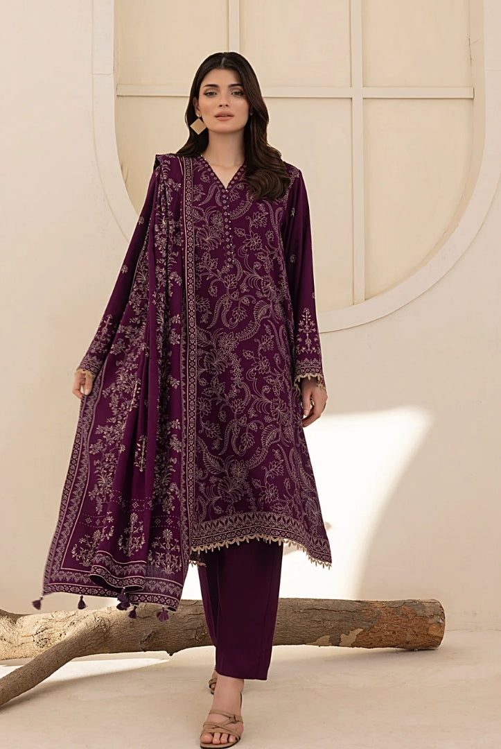 3 Piece Stitched Printed Suits Collection By Lakhany Pashmina - Plum