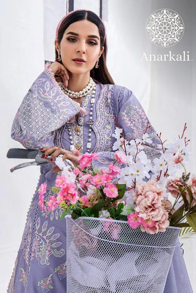 Eshaisha Festive Lawn Embroidered Collection 3Piece Stitched Suit (Bluish Purple)
