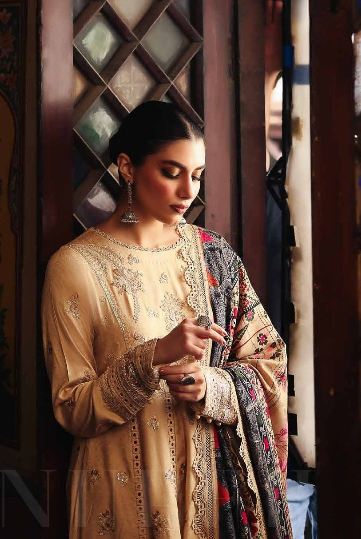 3 Piece Stitched Embroidered Jacquard Suits Collection By Nureh Maya Linen - 03
