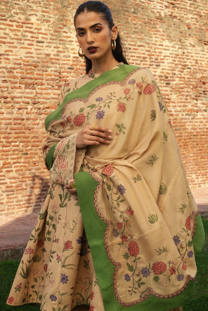 3 Piece Stitched Embroidered Khaddar Suit From Zara Shahjahan Winter Shawl Collection - NEGAH