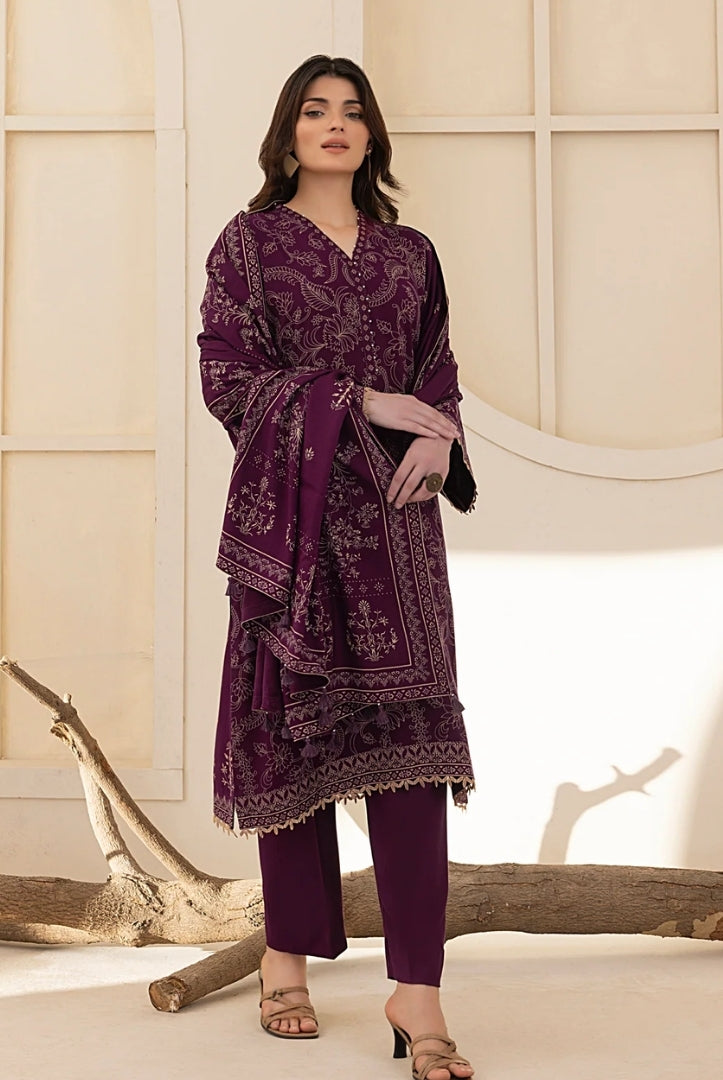 3 Piece Stitched Printed Suits Collection By Lakhany Pashmina - Plum