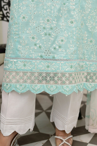 Inej By Usama Sidhu 3 Piece Stitched Embroidered Lawn Suit - Sky Blue