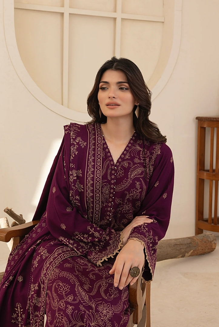 3 Piece Stitched Printed Suits Collection By Lakhany Pashmina - Plum