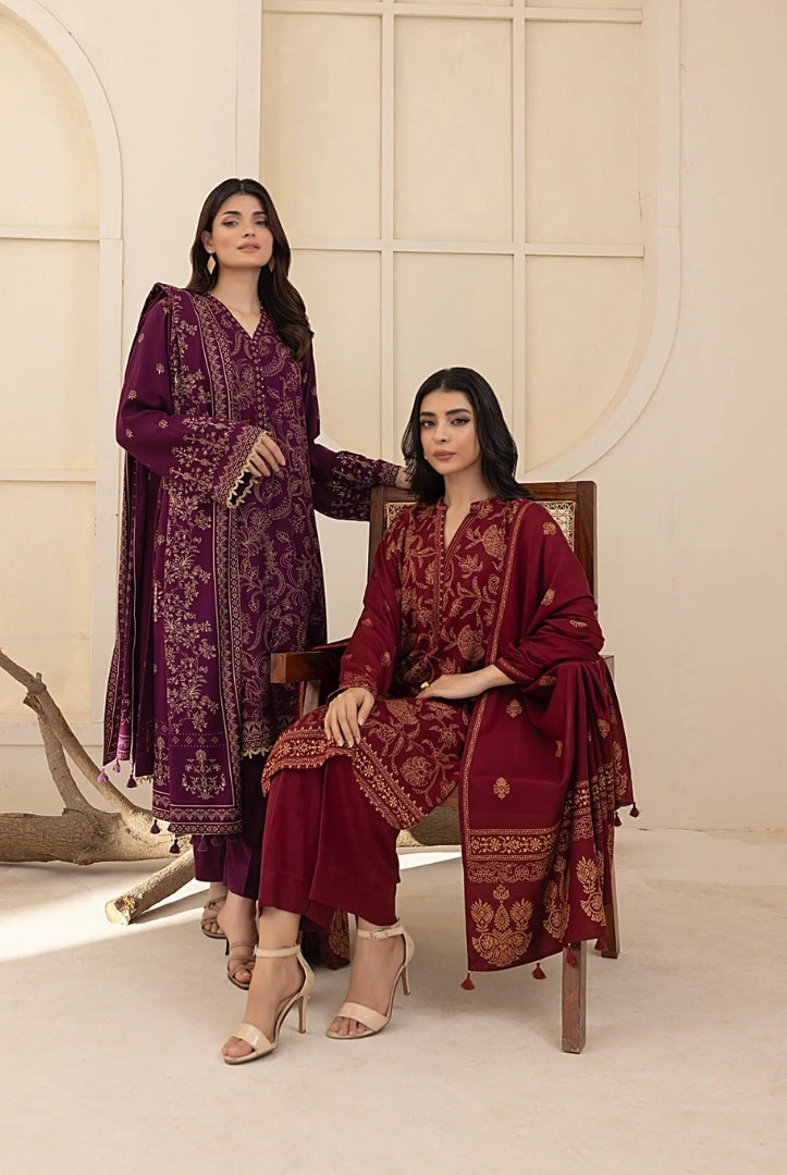 3 Piece Stitched Printed Suits Collection By Lakhany Pashmina - Plum