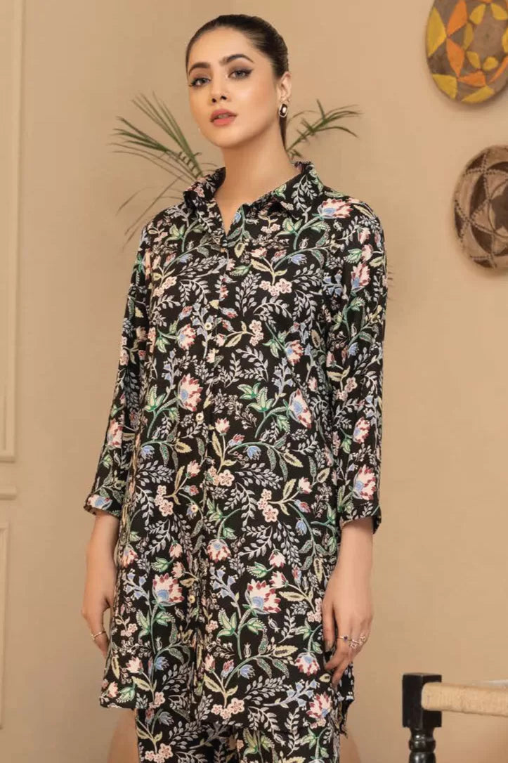 2 Piece Stitched Shirt By Limelight - BLACK FLORAL