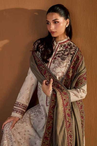 3 Piece Unstitched Embroidered Herringbone Winter Shawl by Sobia Nazir WS25-Design - 6 A