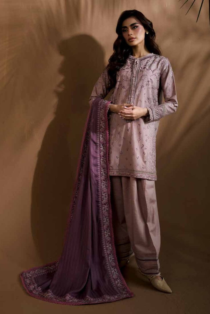 3 Piece Unstitched Embroidered Herringbone Winter Shawl by Sobia Nazir WS25-Design - 6 B