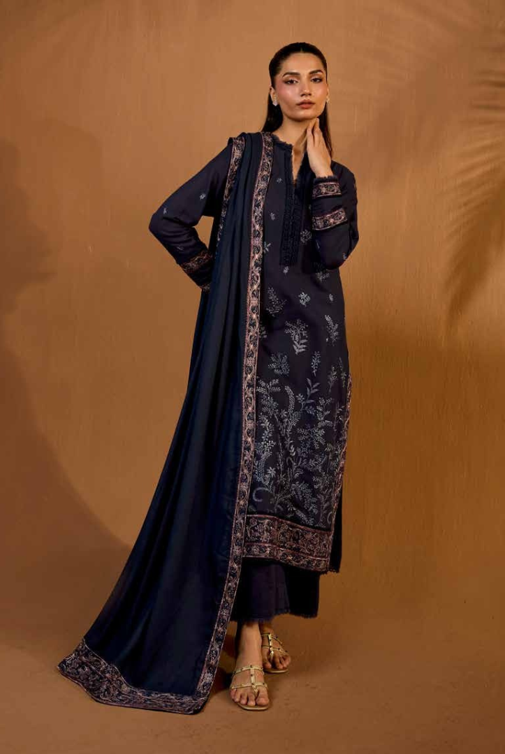 3 Piece Unstitched Embroidered Herringbone Winter Shawl by Sobia Nazir WS25-Design - 7 B