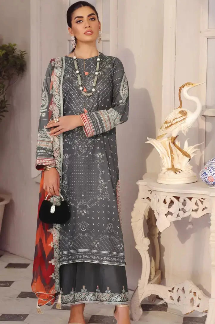 3 Piece Stitched Embroidered Lawn Suit By LSM Gold Lakhany - AN-00785