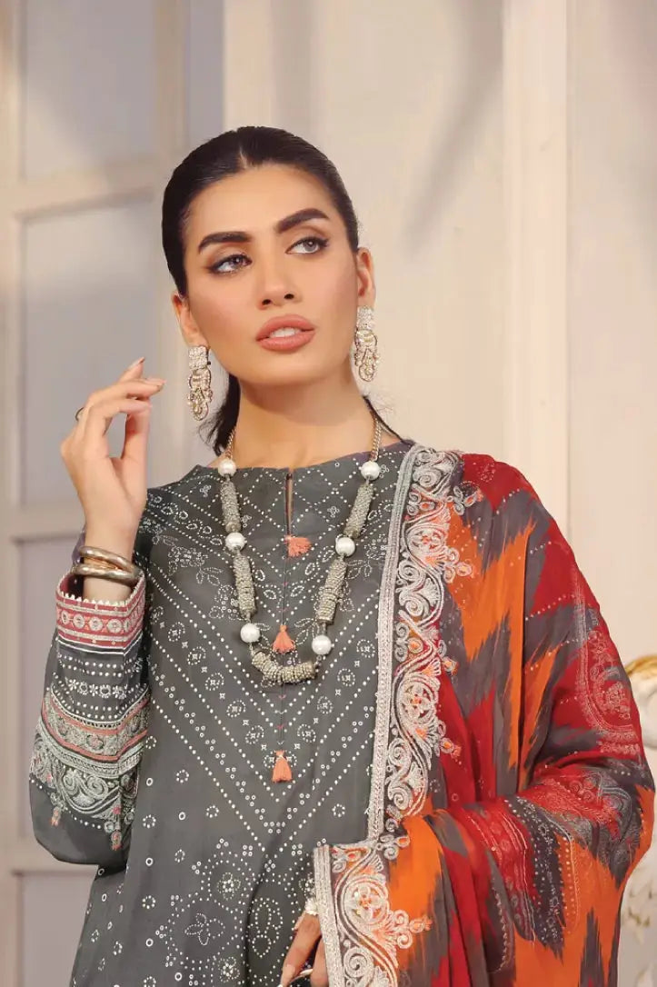 3 Piece Stitched Embroidered Lawn Suit By LSM Gold Lakhany - AN-00785