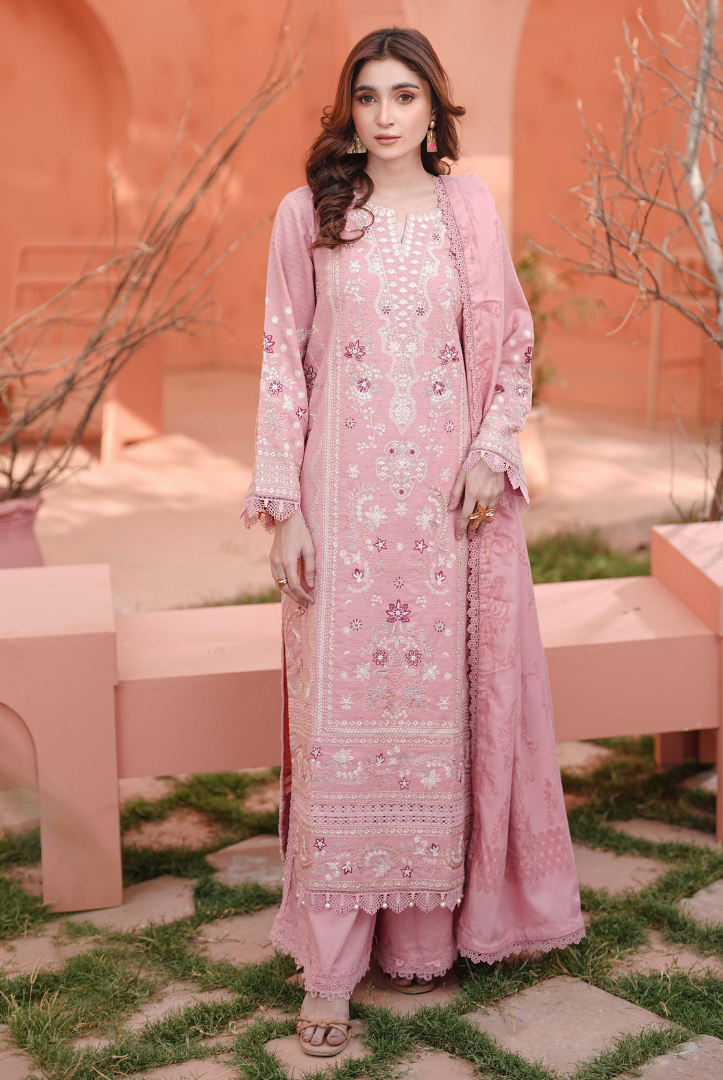 3 Piece Unstitched Embroidered jackquard velvet shawl Hoorish by Johra JW/ 591