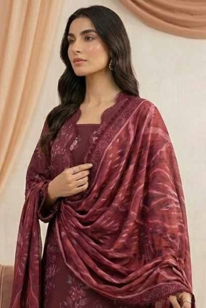 3 Piece Unstitched Wool shawl Embroidered Khaas by Johra JW-612
