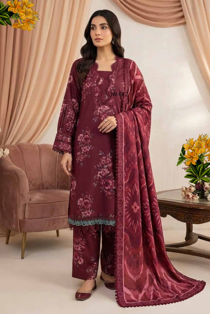 3 Piece Unstitched Wool shawl Embroidered Khaas by Johra JW-612