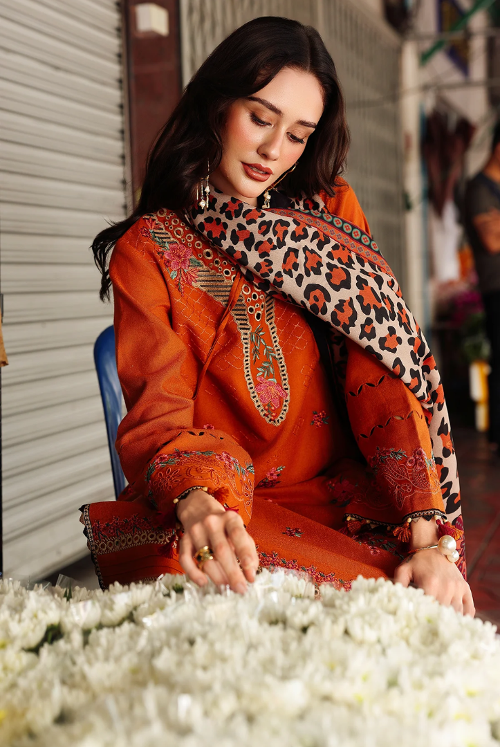 3 Piece Stitched EMBROIDERED PEACH LEATHER WITH PRINTED WOOL SHAWL by Charizma Poshima Vol-1'25 PSW5-03