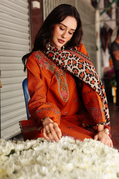 3 Piece Stitched EMBROIDERED PEACH LEATHER WITH PRINTED WOOL SHAWL by Charizma Poshima Vol-1'25 PSW5-03